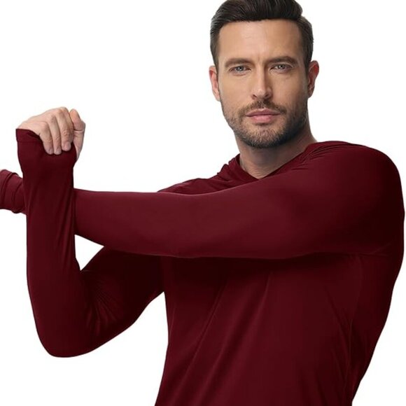 New Men's Long Sleeve UV Jersey Cotton Oversized Hoodie Burgandy - Picture 1 of 3